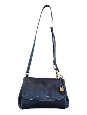 Marc Jacobs Boho Grind Navy Pebbled Leather Shoulder Bag
